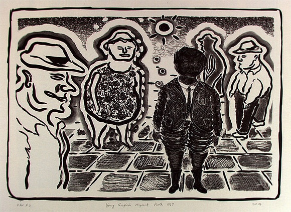 Artist: b'Francis, David.' | Title: b'Young English migrant, Perth 1967' | Date: 1984 | Technique: b'lithograph, printed in black ink, from one stone'