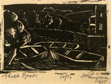Artist: b'ROSENGRAVE, Harry' | Title: b'Three boats' | Date: 1955 | Technique: b'linocut, printed in black ink, from one block'
