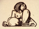 Artist: Stephen, Clive. | Title: (Seated woman) | Date: c.1950 | Technique: linocut, printed in black ink, from one block