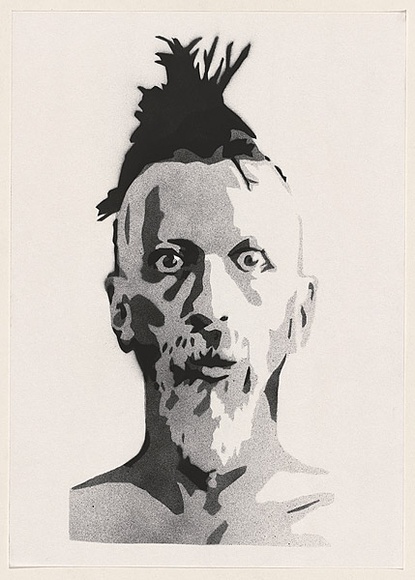 Artist: b'Dodd, James.' | Title: b'A3 study of Peter Hoare (Shock).' | Date: 2003 | Technique: b'stencil, printed in black and grey, from three stencils'