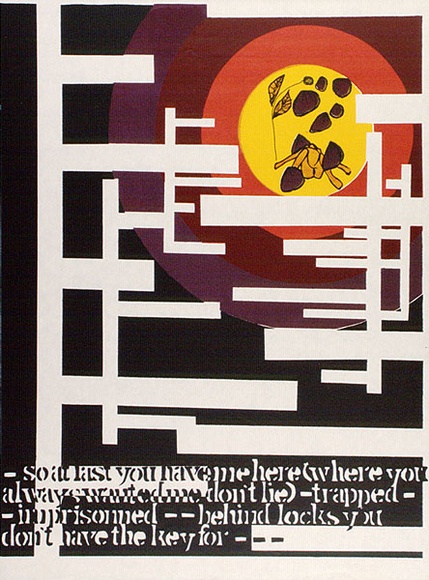 Artist: b'Tilley, Lorna.' | Title: b'Trapped' | Date: 1973 | Technique: b'screenprint, printed in colour, from multiple stencils'