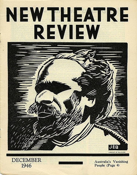 Title: b'New theatre review: December 1946' | Date: November 1946 | Technique: b'linocut, printed in black ink, from one block; letterpress text'