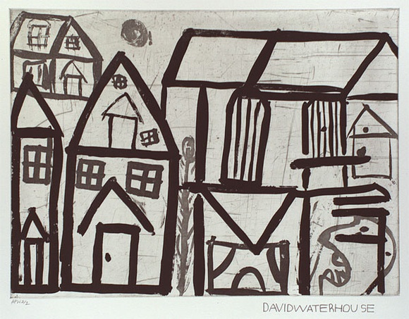 Artist: b'WATERHOUSE, David' | Title: b'not titled [houses]' | Date: 2000, February | Technique: b'etching, printed in black ink, from one plate'