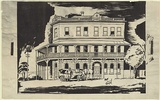 Artist: b'Jack, Kenneth.' | Title: b'Macedonia House, Lancefield' | Date: 1954 | Technique: b'linocut, printed in black ink, from one block' | Copyright: b'\xc2\xa9 Kenneth Jack. Licensed by VISCOPY, Australia'