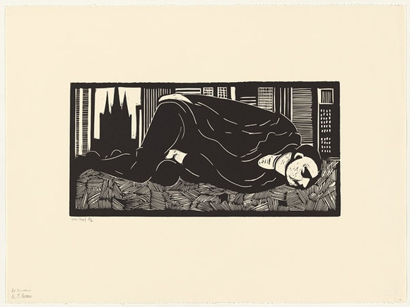 Artist: b'Counihan, Noel.' | Title: b'(City)' | Date: 1978 | Technique: b'linocut, printed in black ink, from one block'