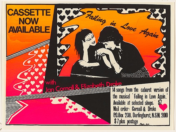 Artist: b'Fieldsend, Jan.' | Title: b'Failing in love again...with Jan Cornall & Elizabeth Drake.' | Date: 1980 | Technique: b'screenprint, printed in colour, from two stencils'