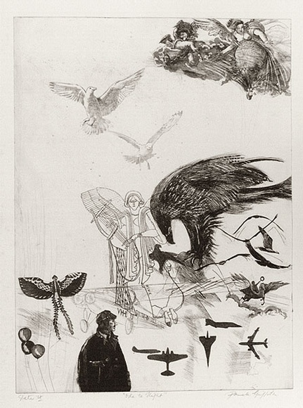 Artist: b'GRIFFITH, Pamela' | Title: b'Ode to flight' | Date: 1980 | Technique: b'etching, soft-ground, hard ground, aquatint, second hard ground, sand paper lift printed in black ink, from one zinc plate' | Copyright: b'\xc2\xa9 Pamela Griffith'