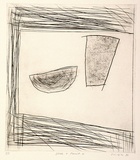 Artist: LINCOLN, Kevin | Title: Vase and fruit 4 | Date: 1980 | Technique: drypoint, printed in black ink, from one plate | Copyright: © Kevin Lincoln. Licensed by VISCOPY, Australia