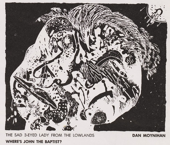 Artist: b'Moynihan, Danny.' | Title: bThe sad 3-eyed lady from the lowlands. Where's John the Baptist? | Date: 1967 | Technique: b'linocut'