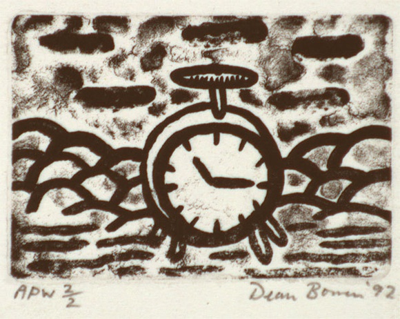 Artist: b'Bowen, Dean.' | Title: b'not titled [alarm clock]' | Date: 1992 | Technique: b'etching, printed in black ink, from one plate'