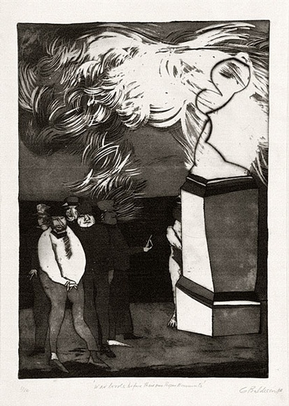 Artist: b'BALDESSIN, George' | Title: b'War lords before their own proper monuments.' | Date: 1964 | Technique: b'etching, aquatint and drypoint, printed in black ink, from one plate'