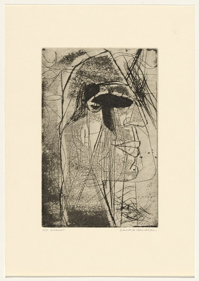 Artist: b'HANRAHAN, Barbara' | Title: b'Dreamer' | Date: c.1960 | Technique: b'etching and aquatint, printed in black ink, from one plate'