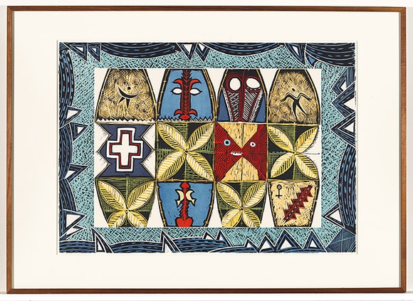 Artist: bFeu'u, Fatu | Title: b'Tamilo I moana.' | Date: 2004 | Technique: b'woodcut, printed in colour, from multiple blocks'