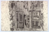 Artist: b'Crawford, Marian.' | Title: b'not titled [street scene] [recto]' | Date: 1995 | Technique: b'lithograph, printed in black ink, from one stone; hand-coloured'