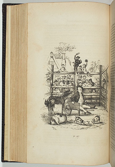 Title: b'not titled [Mr Pickwick in a wheelbarrow]' | Date: 1838 | Technique: b'lithograph, printed in black ink, from one stone'