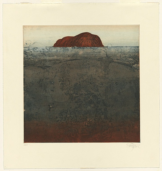 Artist: b'SCHMEISSER, Jorg' | Title: b'Ayers Rock II' | Date: 1979 | Technique: b'colour etching on softground and aquatint' | Copyright: b'\xc2\xa9 J\xc3\xb6rg Schmeisser'