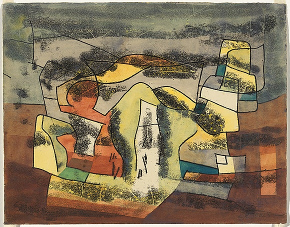 Artist: b'Hirschfeld Mack, Ludwig.' | Title: b(Landscape) [recto]; [Study for 'Landscape'] [verso] | Date: (1960-65) | Technique: b'transfer print; watercolour addition (recto)'