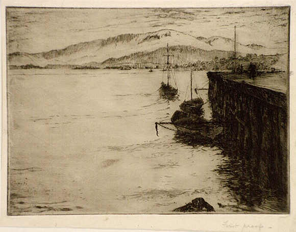 Artist: b'Bull, Norma C.' | Title: b'Hobart.' | Date: 1937-38 | Technique: b'etching and aquatint, printed in black ink with plate-tone, from one plate'