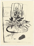 Artist: Whiteley, Brett. | Title: Flowers on the table | Date: 1977 | Technique: lithograph, printed in black ink, from one plate | Copyright: This work appears on the screen courtesy of the estate of Brett Whiteley