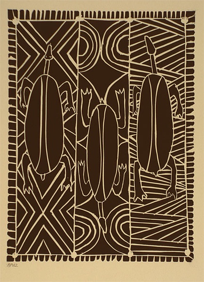 Artist: b'Green, Eddie.' | Title: b'Turtles' | Date: 1994, October - November | Technique: b'linocut, printed in black ink, from one block'