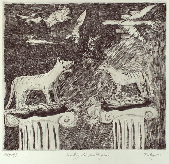 Artist: b'COLEING, Tony' | Title: b'Something old, something new' | Date: 1983 | Technique: b'etching, printed in black ink, from one plate'