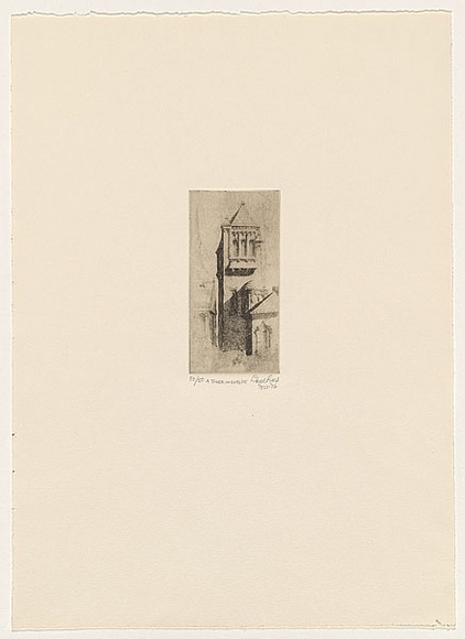 Artist: b'Rees, Lloyd.' | Title: b'A tower in Europe' | Date: 1922 | Technique: b'etching, printed in brown ink, from one copper plate' | Copyright: b'\xc2\xa9 Alan and Jancis Rees'