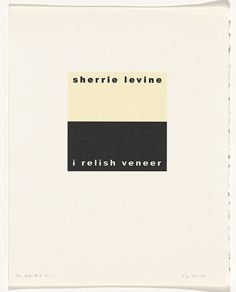 Artist: b'Burgess, Peter.' | Title: b'sherrie levine: i relish veneer.' | Date: 2001 | Technique: b'computer generated inkjet prints, printed in colour, from digital file'