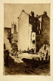 Artist: b'LINDSAY, Lionel' | Title: bRocks Resumption, with St. Philip's Church | Date: 1917 | Technique: b'etching and drypoint, printed in brown ink, from one plate' | Copyright: b'Courtesy of the National Library of Australia'