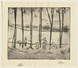 Title: b'not titled [five figures between tree trunks]' | Date: c.1966 | Technique: b'etching, drypoint and foul-biting, printed in black ink with plate-tone, from one plate'