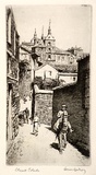 Artist: b'LINDSAY, Lionel' | Title: b'A street, Toledo' | Date: c.1942 | Technique: b'etching, printed in black ink with plate-tone, from one plate' | Copyright: b'Courtesy of the National Library of Australia'
