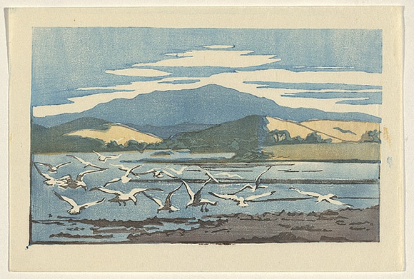 Artist: b'Allport, C.L.' | Title: b'Mount Wellington from Sorell Causeway.' | Date: 1926 | Technique: b'linocut, printed in colour, from four blocks'