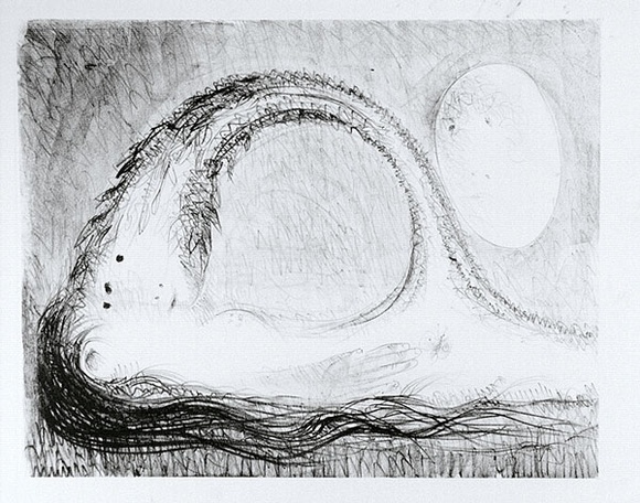 Artist: b'BOYD, Arthur' | Title: b'St Francis lying down in the wilderness.' | Date: (1965) | Technique: b'lithograph, printed in black ink, from one plate' | Copyright: b'Reproduced with permission of Bundanon Trust'