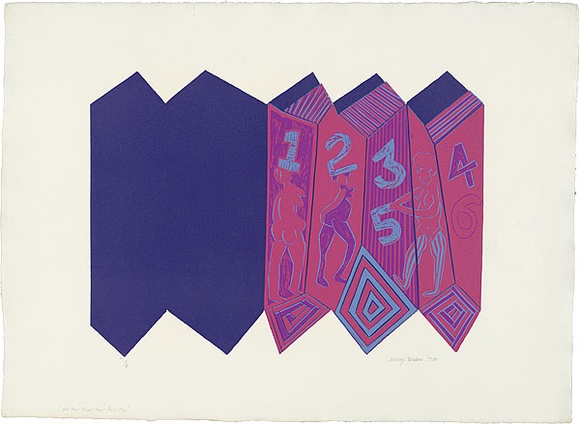 Artist: b'WALKER, Murray' | Title: b'One two three four five six.' | Date: 1970 | Technique: b'linocut, printed in colour, from multiple blocks'