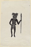 Artist: b'TUNGUTALUM, Bede' | Title: b'Man with spear.' | Date: c.1969 | Technique: b'woodcut, printed in black ink, from one block'
