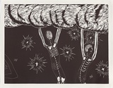 Artist: COLEING, Tony | Title: Battlefield (two skeletons + six stars). | Date: 1986 | Technique: linocut, printed in black ink, from one block