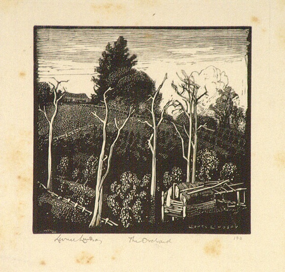 Artist: b'LINDSAY, Lionel' | Title: b'The orchard' | Date: 1925 | Technique: b'wood-engraving, printed in black ink, from one block' | Copyright: b'Courtesy of the National Library of Australia'