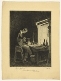 Artist: LINDSAY, Lionel | Title: Norman Lindsay etching at Falconbridge | Date: 1918 | Technique: etching and drypoint, printed in black ink, from one plate | Copyright: Courtesy of the National Library of Australia