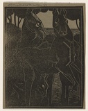 Artist: WALKER, Ralph Trafford | Title: (Kangaroos and joey) | Date: 1937 | Technique: linocut, printed in black ink, from one block