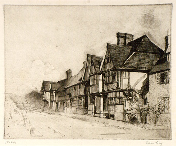 Artist: b'LONG, Sydney' | Title: b'Old houses, Chiddingstone' | Date: 1919 | Technique: b'line-etching and aquatint, printed in brown ink, from one copper plate' | Copyright: b'Reproduced with the kind permission of the Ophthalmic Research Institute of Australia'