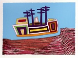 Artist: b'Pike, Jimmy.' | Title: b'Kartiya boat' | Date: 1987 | Technique: b'screenprint, printed in colour, from multiple stencils'