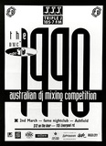 Artist: b'McDonald, Linsay.' | Title: b'The DMC Australian dj mixing competition' | Date: 1990 | Technique: b'screenprint, printed in black ink, from one stencil'