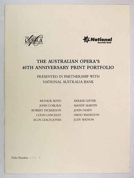 Title: bTitle page for the Australian Opera's 40th anniversary print portfolio | Date: 1996 - 1997 | Technique: b'screenprint, printed in black, from one photo-screen'