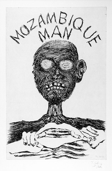 Artist: b'COLEING, Tony' | Title: b'Mozambique man.' | Date: 1988-1989 | Technique: b'etching, printed in black ink, from one plate'