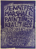 Artist: b'Marshall, Jennifer.' | Title: b'Jennifer Marshall paintings realities. 35 Jackson St Toorak, 17 August -  September 5th 1991' | Date: 1991 | Technique: b'linocut, printed in purple ink, from one block'