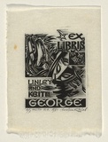 Artist: b'Ratas, Vaclovas.' | Title: b'Bookplate: Linley and Keith George' | Date: 1951 | Technique: b'wood-engraving, printed in black ink, from one block'