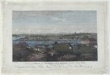 Title: bView of part of Sydney, the capital of New South Wales. Taken from Dawes's Point.* | Date: 30 November 1812 | Technique: b'engraving, printed in black ink, from one copper plate; hand-coloured'