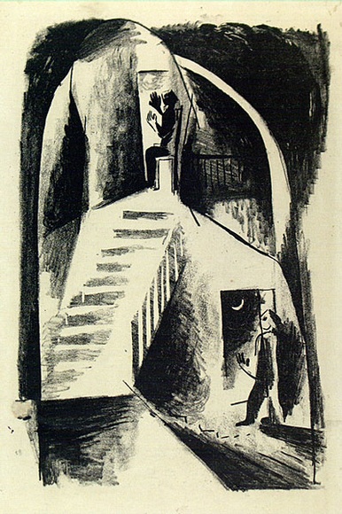 Artist: b'French, Len.' | Title: b'(Blue light Glasgow).' | Date: (1955) | Technique: b'lithograph, printed in black ink, from one plate' | Copyright: b'\xc2\xa9 Leonard French. Licensed by VISCOPY, Australia'