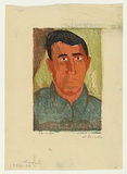 Artist: b'Groblicka, Lidia.' | Title: b'Model [portrait of a man].' | Date: 1954-55 | Technique: b'woodcut, printed in colour, from multiple blocks'