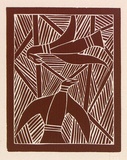 Artist: b'Manydjarri, Wilson.' | Title: b'not titled [Two birds].' | Date: 1971 | Technique: b'linocut, printed in red-brown ink, from one block'