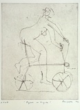 Artist: b'Fransella, Graham.' | Title: b'Figure on a bicycle' | Date: 1992 | Technique: b'softground etching, printed in black ink, from one plate' | Copyright: b'Courtesy of the artist'